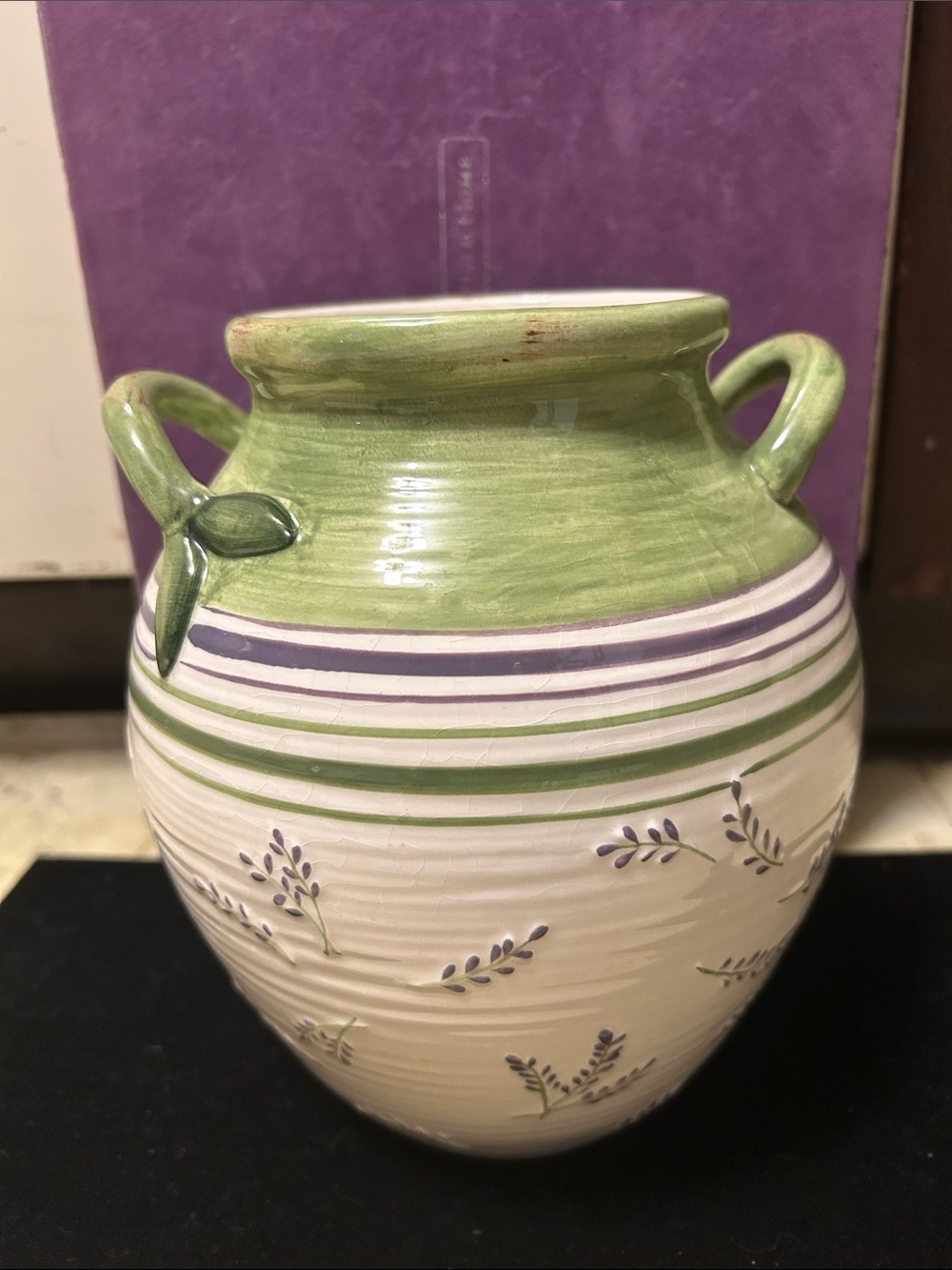 Green and Cream Ceramic Lavender Accent Vase
